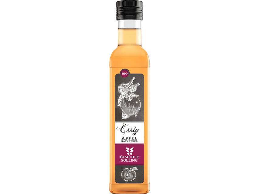 Flasche mit Bio Apfelessig naturtrüb der Ölmühle Solling von pikantum