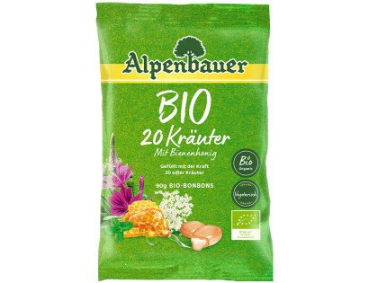 Beutel mit Bio-20-Kräuter-Bonbons von Alpenbauer