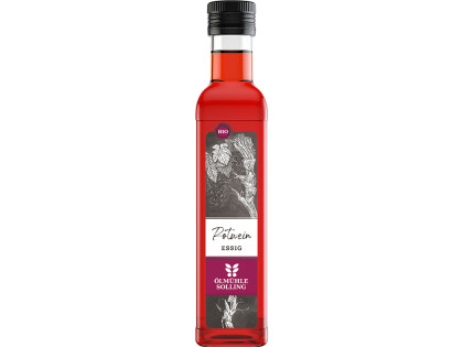 Flasche mit Bio Rotweinessig der Ölmühle Solling